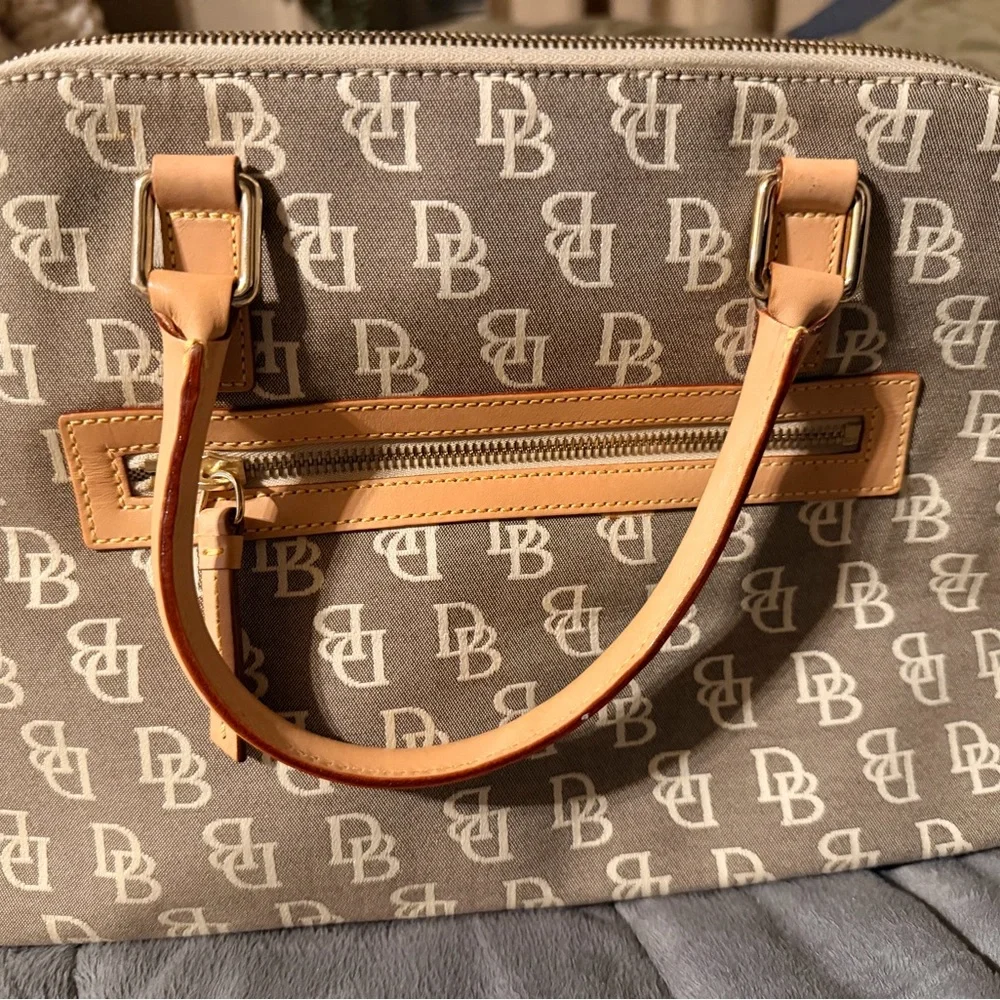 Dooney & Bourke Taupe Logo Tote with Tan Leather Trim - Picture 2 of 4